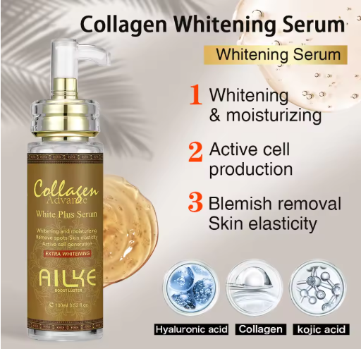 AILKE Brightening Serum, Hydrating Serum, Collagen & Glutathione Formula for Dark Spots, Fine Lines & Wrinkles, Face & Body Brightening Serum